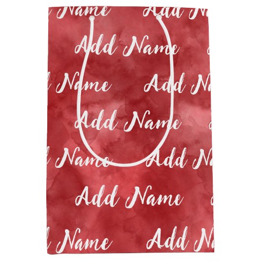 名前をカスタマイズした赤い水彩ギフトバッグ ミディアムペーパーバッグ (正面)