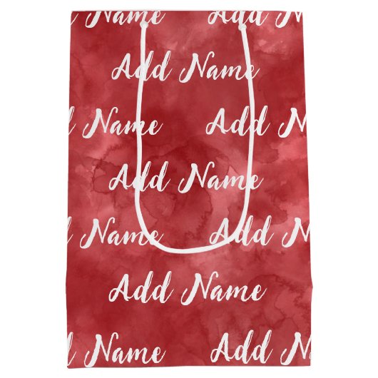 名前をカスタマイズした赤い水彩ギフトバッグ ミディアムペーパーバッグ (裏面)