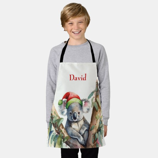 名前をカスタマイズするクリスマスコアラでグムツリー エプロン (着用した状態)