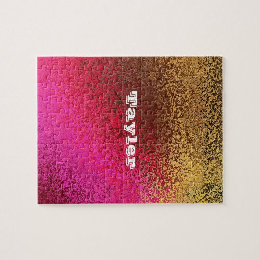 名前をカスタマイズする濃淡ピンクと金ゴールド ジグソーパズル (横)