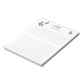 名前をカスタマイズできる黒い蝶のライン入りノート ノートパッド (回転)