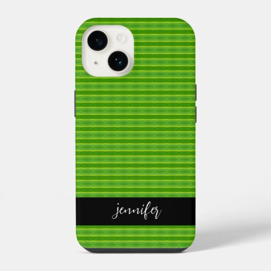 名前をカスタマイズ可能 緑の葉の模様 iPhoneケース (裏面)