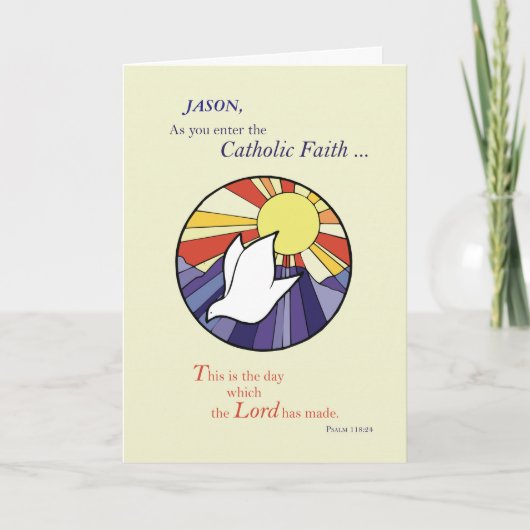 名前をカスタマイズ, 黄色の背景にRCIAの鳩の輪, カスタム カード (正面)