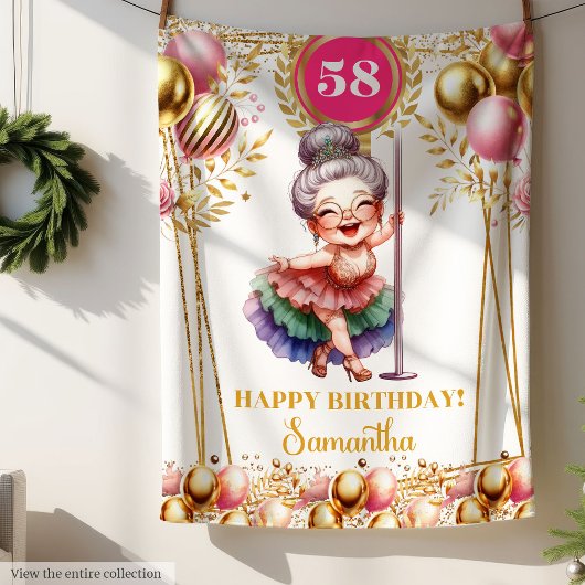 名前をカスタムするおもしろいおばあちゃんギフト赤面金ゴールド フリースブランケット