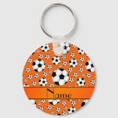 名前をカスタムするおもしろいオレンジサッカーボールオレンジストライプ色 キーホルダー (正面)