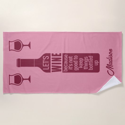 名前をカスタムするおもしろいワイン引用文 ビーチタオル (正面)