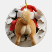 名前をカスタムするおもしろい犬ブレイキング2サイドクリスマス セラミックオーナメント (正面)