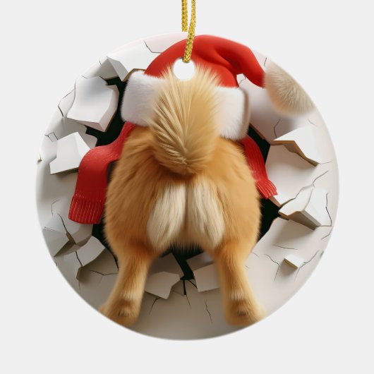 名前をカスタムするおもしろい犬ブレイキング2サイドクリスマス セラミックオーナメント (正面)