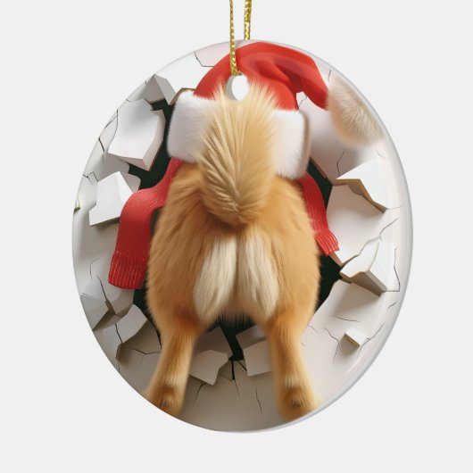 名前をカスタムするおもしろい犬ブレイキング2サイドクリスマス セラミックオーナメント (左)