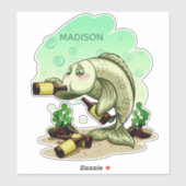 名前をカスタムするおもしろい飲料魚 シール (シート)