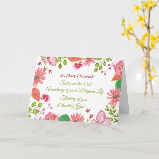 名前をカスタムするおよび年の尼僧の記念祭の水彩画の花 カード (黄色い花)