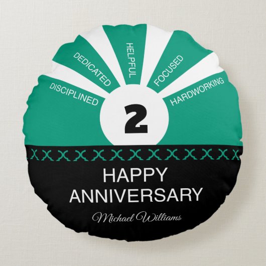 名前をカスタムするおよび年間、従業員記念日 ラウンドクッション (正面)