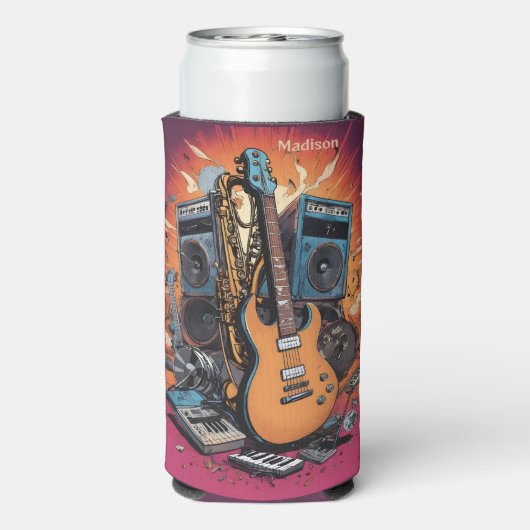 名前をカスタムするおよび文字ミュージカル楽器 スリム缶クーラー (Seltzer裏面)