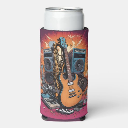 名前をカスタムするおよび文字ミュージカル楽器 スリム缶クーラー (Seltzer正面)