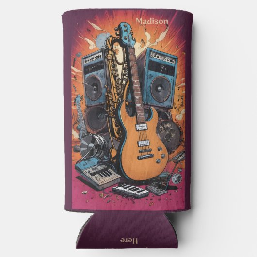 名前をカスタムするおよび文字ミュージカル楽器 スリム缶クーラー (裏面)