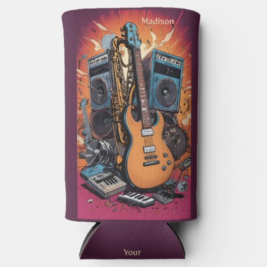 名前をカスタムするおよび文字ミュージカル楽器 スリム缶クーラー (正面)