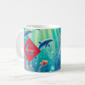 名前をカスタムするお洒落フローラコーラルリーフポインセチア コーヒーマグカップ (正面左)