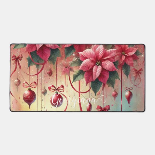 名前をカスタムするお洒落ポインセチアChristmas Bables デスクマット (正面)