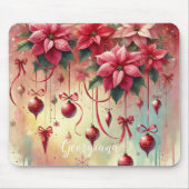 名前をカスタムするお洒落ポインセチアChristmas Bables マウスパッド (正面)