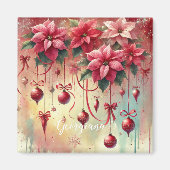 名前をカスタムするお洒落ポインセチアChristmas Bables マグネット (正面)