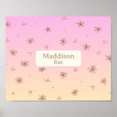 名前をカスタムするお洒落子供部屋ピンクイエローフローラ ポスター (正面)