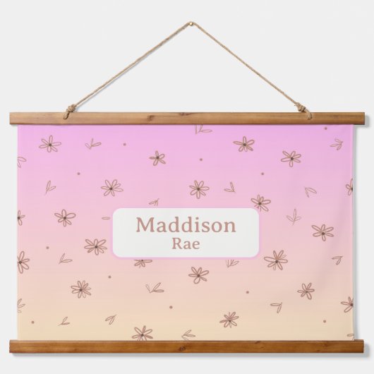 名前をカスタムするお洒落子供部屋ピンクイエローフローラ 吊り下げ型タペストリー (正面)
