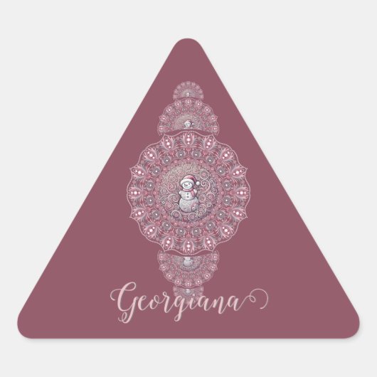 名前をカスタムするお洒落雪だるま装飾曼荼羅 三角形シール (正面)
