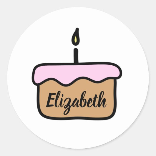名前をカスタムするお誕生日ケーキシール |ピンク ラウンドシール (正面)
