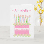 名前をカスタムするお誕生日ケーキハートとバラカード カード (黄色い花)