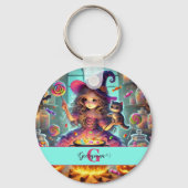 名前をカスタムするかわいいお洒落ウィッチハロウィーントリート キーホルダー (正面)