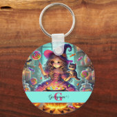名前をカスタムするかわいいお洒落ウィッチハロウィーントリート キーホルダー (正面)