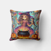 名前をカスタムするかわいいお洒落ウィッチハロウィーントリート クッション (裏面)