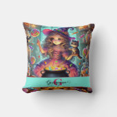 名前をカスタムするかわいいお洒落ウィッチハロウィーントリート クッション (正面)