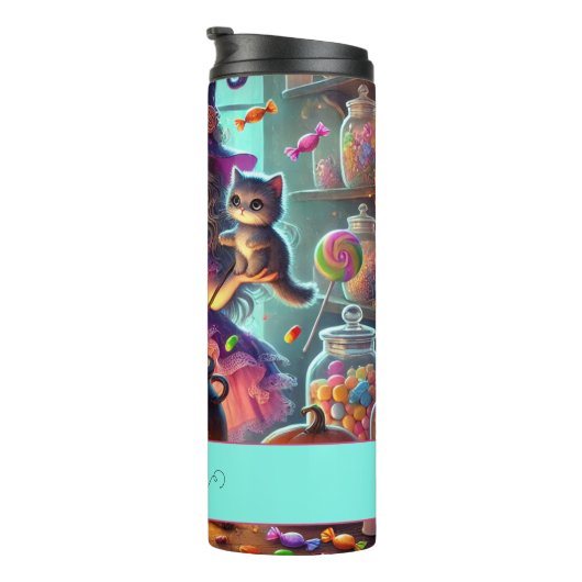 名前をカスタムするかわいいお洒落ウィッチハロウィーントリート タンブラー (回転右)