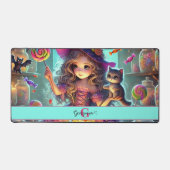 名前をカスタムするかわいいお洒落ウィッチハロウィーントリート デスクマット (正面)