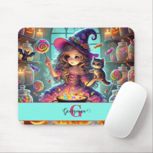 名前をカスタムするかわいいお洒落ウィッチハロウィーントリート マウスパッド