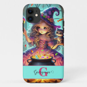 名前をカスタムするかわいいお洒落ウィッチハロウィーントリート iPhone 11 ケース