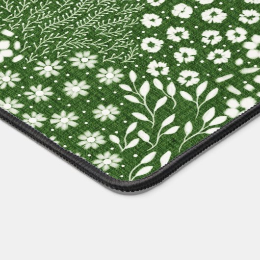 名前をカスタムするかわいいグリーンフローラハンドドロー事務所 デスクマット (コーナー)