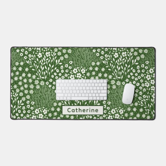 名前をカスタムするかわいいグリーンフローラハンドドロー事務所 デスクマット (キーボード&マウス)