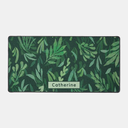 名前をカスタムするかわいいグリーンボタニカルオフィスデコール デスクマット (正面)