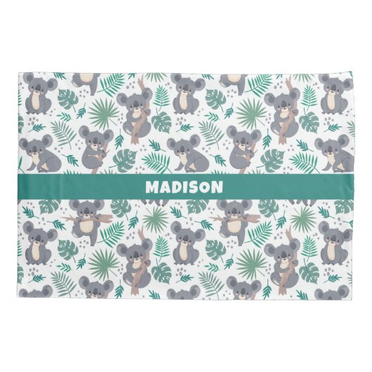 名前をカスタムするかわいいコアラスパターン 枕カバー (裏面)