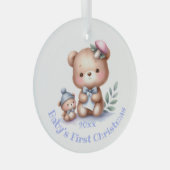 名前をカスタムするかわいいテディベア動物アート ガラスオーナメント (正面右)