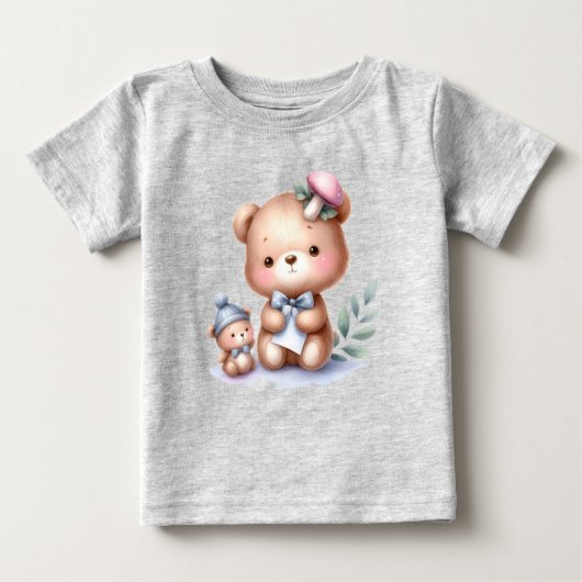 名前をカスタムするかわいいテディベア動物アート ベビーTシャツ (正面)