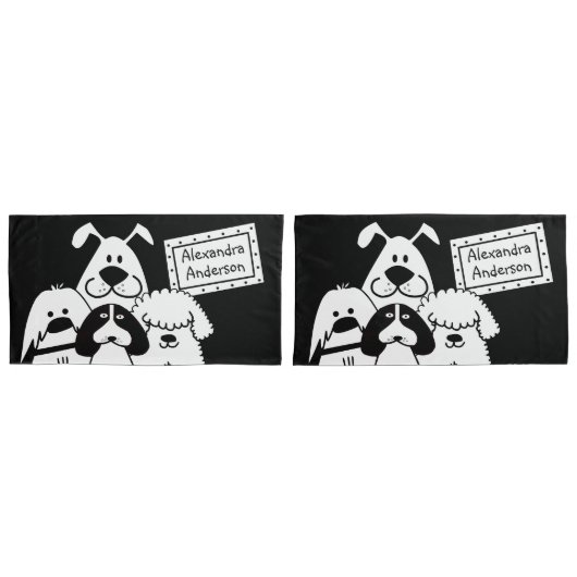 名前をカスタムするかわいいドッグドードル 枕カバー (正面-セット)