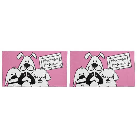 名前をカスタムするかわいいドッグドードル 枕カバー (正面-セット)