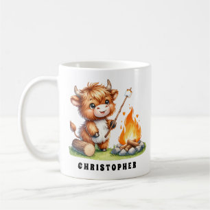 名前をカスタムするかわいいハイランドカウローストマーシュマロ コーヒーマグカップ