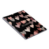 名前をカスタムするかわいいハートパターン黒赤面ピンク ノートブック (右側)