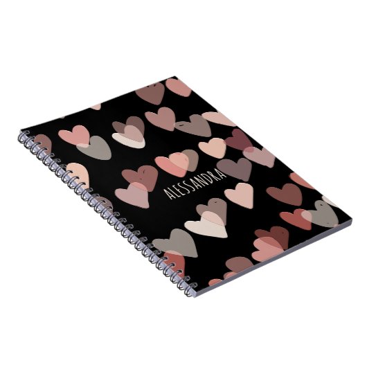 名前をカスタムするかわいいハートパターン黒赤面ピンク ノートブック (右側)