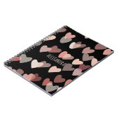名前をカスタムするかわいいハートパターン黒赤面ピンク ノートブック (左側)