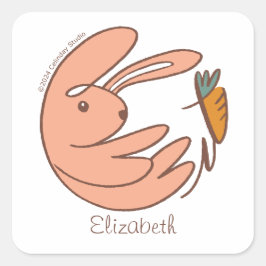名前をカスタムするかわいいバニーとニンジン動物アート スクエアシール